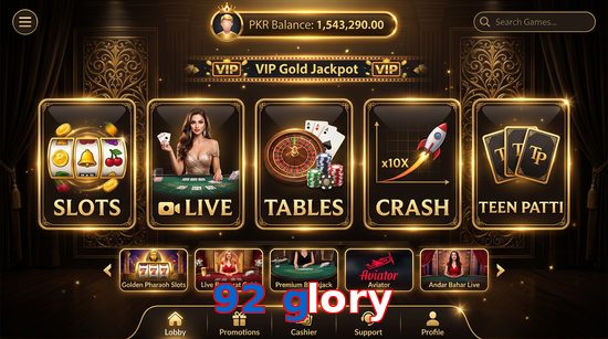 Main screen of 92 Glory casino page for PK players